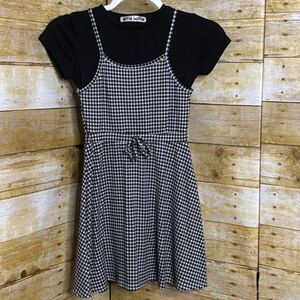 ELLE BELLE 90'S CLUELESS INSPIRED HOUNDSTOOTH STRETCH 2FER FIT AND FLARE DRESS